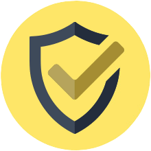 Illustration of shield with check in yellow circle