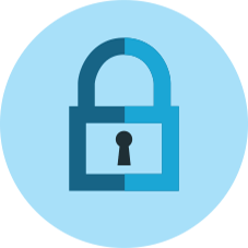 Illustration of blue lock in light blue circle