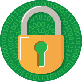 Illustrtion of a yellow lock on green background with binary numbers