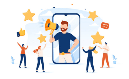 man with megaphone talking out of a mobile phone