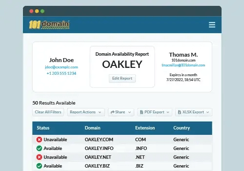 Screenshot of an availability report