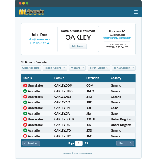 Screenshot of a sample report