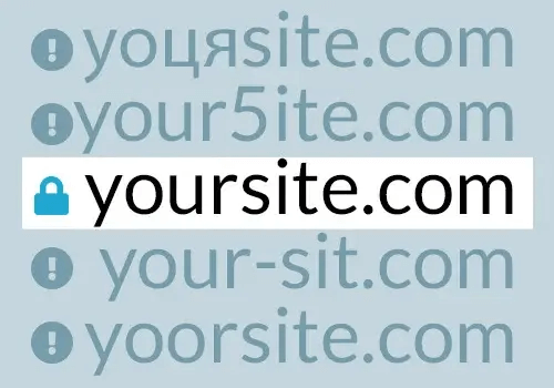 Illustration of a correctly written domain name and several wrong alternatives