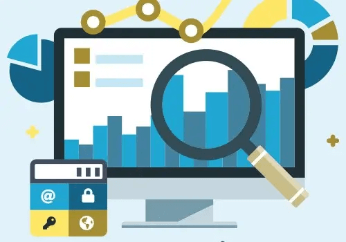 Illustration of a computer screen and a magnifying glass