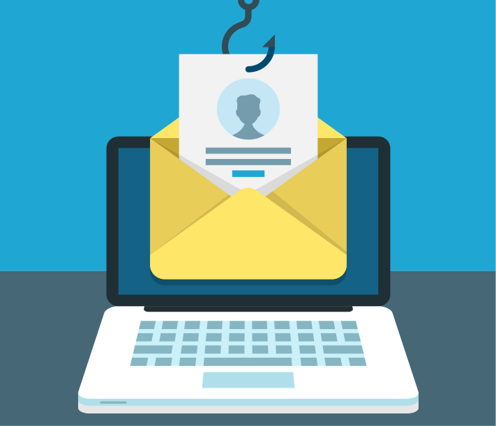 Illustration of a opened email getting hooked from a laptop
