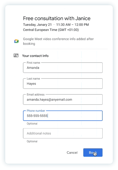 Google Calendar booking form