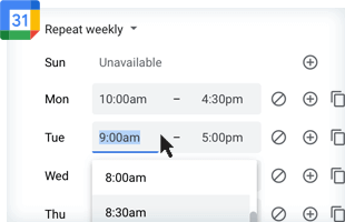Screenshot of setting appointment preferences